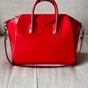 Givenchy Red Leather Satchel with Top Handles and Strap